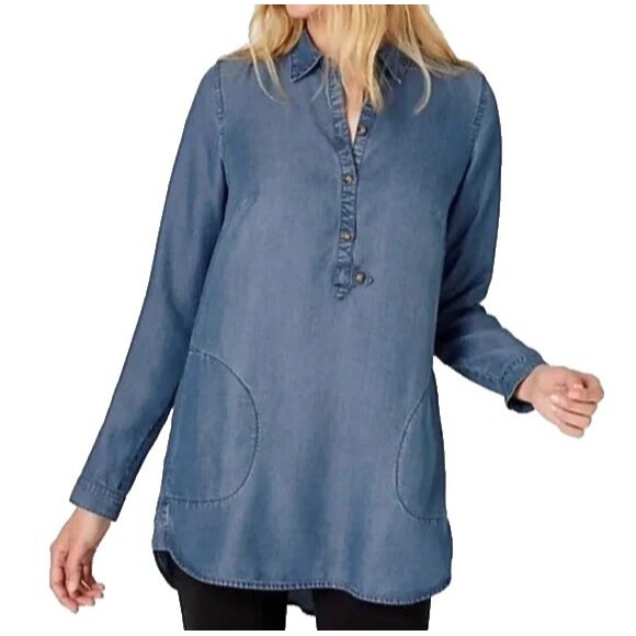 J.‎ Jill Denim Chambray Lyocell Popover Tunic w/ Pockets Long Sleeve Size M - Picture 1 of 12